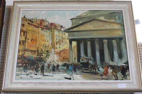 Italian School Figures before the Pantheon, 19 x 27in.